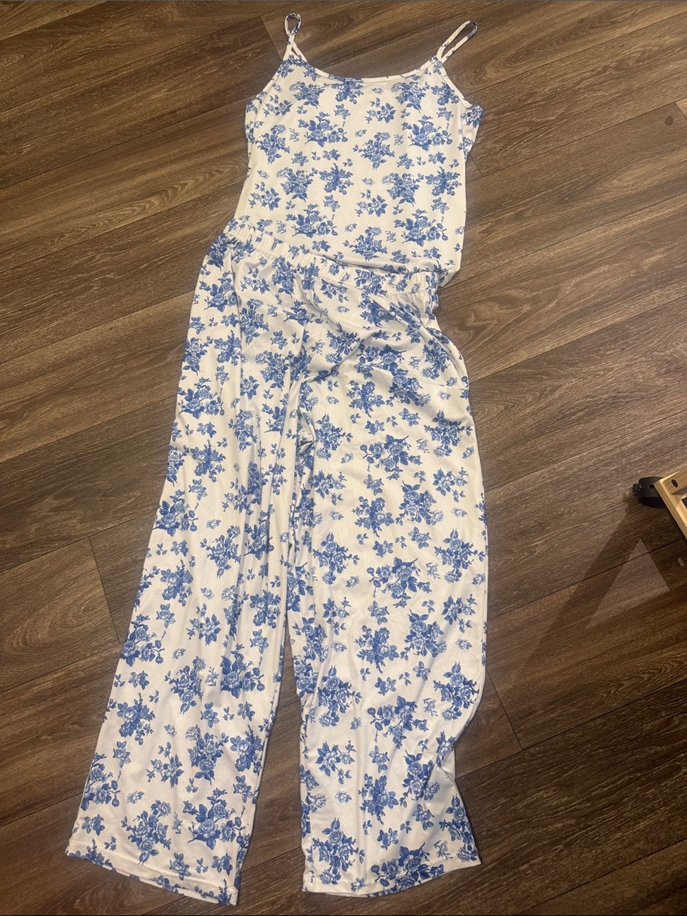 White and Blue Floral Cami Pajama Set